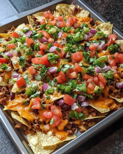 Loaded Nachos Recipe, Ultimate Nachos, Mexican Nachos, Loaded Nachos, Nachos Recipe, Mexican Dishes, Tex Mex, Tortilla Chips, Snack Time