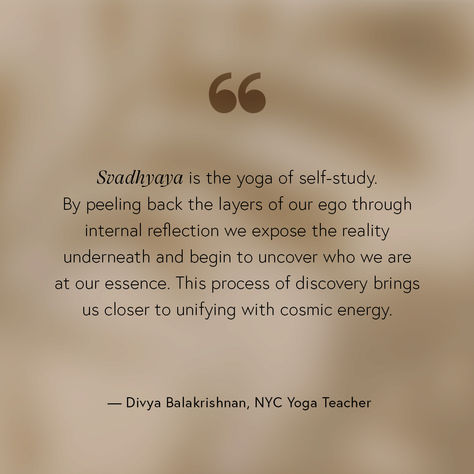 Svadhyaya can help you become more self-aware and fulfilled. Svadhyaya is all about tuning into yourself, your mindset, and your actions. Its aim is to bring your consciousness into awareness and find unity with a greater consciousness. 

Have you heard of Svadhyaya yet, and if so, what is your experience with it?
• 
• 
• 
#niyamas #svadhyaya #8limbs #seasonofgiving #quotesongenerosity #observation #awareness #selfawareness #selfaware #intrinsicvalue #mandukayoga Svadhyaya Quotes, Dharana Yoga, Yoga Readings, Yoga Words, Yamas And Niyamas, Yoga Reading, 8 Limbs Of Yoga, Yoga Lessons, Yoga Quotes