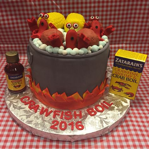 Crawfish boil cake!  Crawfish party! Crawfish Boil Party Ideas, Crawfish Boil Cake, Fish Birthday Cake, Boiled Cookies, Crawfish Dishes, Craw Fish, Shrimp And Crab Boil, Lobster Party, Crawfish Party