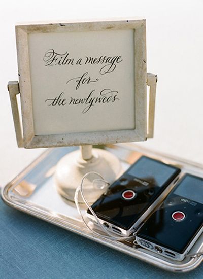 Instead of having a traditional guest book, set up a video station where guests can record their well wishes for you! Creative Wedding Guest Books, Creative Guest Book, Diy Wedding Guest Book, Photo Guest Book Wedding, Wedding Guest Book Unique, Unusual Weddings, Wedding Guest Book Sign, Boda Mexicana, Photo Guest Book