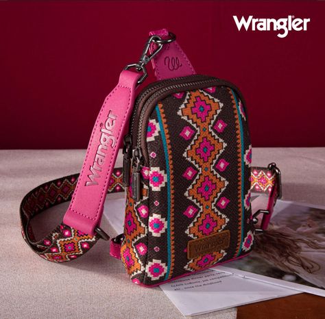 2024 New Wrangler Southwestern Print Canvas Crossbody/Sling/Chest Bag-Hot Pink Western Purses, Southwestern Print, Fashion Pics, Aztec Pattern, Orange Bag, Mens Shoes Boots, Womens Crossbody Bag, Aztec Print, Chest Bag