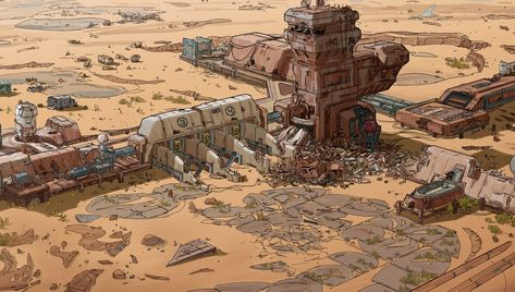 ArtStation - an old piece, mark zhang Sci Fi Building, Sci Fi Architecture, Sci Fi Landscape, Post Apocalyptic Art, The Dictator, Desenhos Gravity Falls, Sci Fi City, Sci Fi Environment, Environment Art