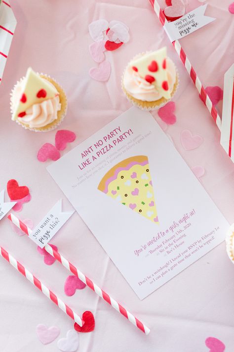 Barbie Pizza Party, Girly Pizza Party, Pink Pizza Party, Valentines Pizza Party, Pizza Party Invite, Pizza Business, Clever Valentines, Valentines Day Pizza, Pizza Party Birthday