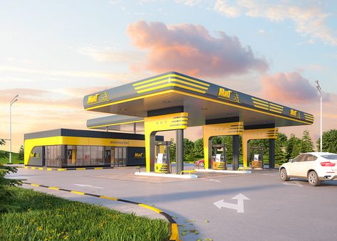 Design of gas station. on Behance Filling Station Design Plan, Gasoline Station Design, Fuel Station Design Plan, Fuel Station Design, Parking Plan, Gasoline Station, Fuel Station, Storefront Design, Afrique Art