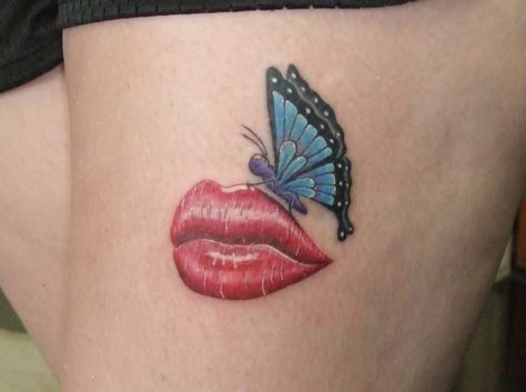 My first tattoo. My Father & I always sang "Butterfly Kisses" by Bob Carlisle to each other. He passed away on July 4th when I was 17. #memorialtattoo #tattoo #inkedgirls Butterfly Kisses Tattoo, Kisses Tattoo, Kiss Tattoo, Purple Butterfly Tattoo, Middle Finger Tattoos, Butterfly Tattoos Images, Kiss Tattoos, About Butterfly, Explore Tattoo