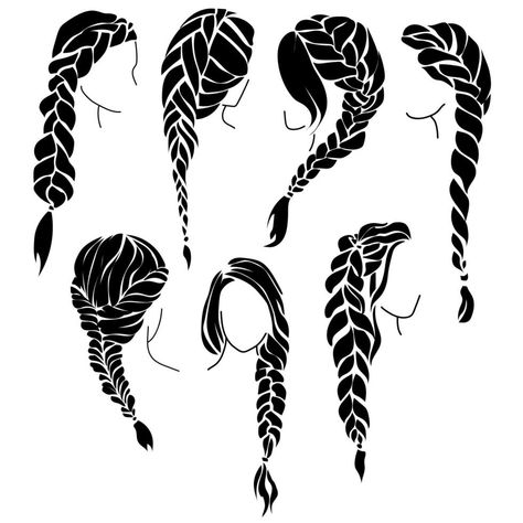 Hairstyle With Braiding Hair, Braids Illustration, Bridal Hairstyles With Braids, Hair Salon Tools, Female Hairstyles, Hair Vector, Hair Clipart, Red Curly Hair, Hair Logo