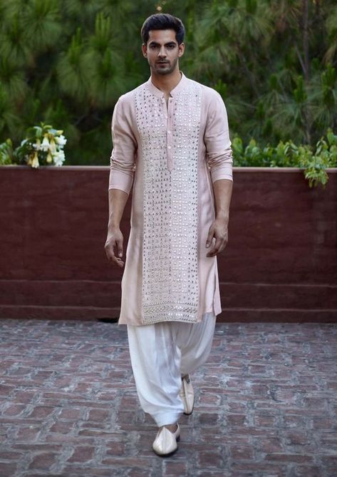 Ivory Kurta For Men, Peach Kurta For Men, Men Kurta Designs Style, Kurta Designs Men's, Pathani For Men, Indian Wedding Clothes For Men, Wedding Kurta For Men, Salwar Pants, Sangeet Outfit