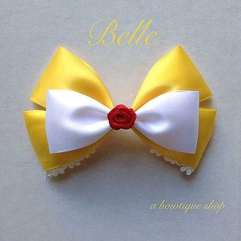 Do you love Disney’s Beauty & The Beast? Then you’ll absolutely LOVE these... Belle Hair, Disney Hair Bows, Mini Hair Bows, Belle Hairstyle, Jane Porter, Disney Bows, Disney Hair, Making Bows, Disney Belle