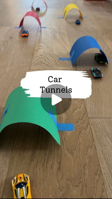 Melissa Kate on Instagram: "Car Tunnels 🏎️🏁 All you need is paper and painters tape! Make it a challenge seeing how many tunnels a car can make it through! We played with this one for hours using hot wheels cars and monster trucks ⏰ Color paper is fun but regular printer paper works fine too 🤗 simply cut paper in half and secure with the painters tape. Share this one with your friends! 💙  #kidsactivities #toddlermom #kidsactivityideas #kidsactivity #toddleractivity #toddleractivityideas #familygames #simpleactivities #toddlerplay #boymom #momsofinstagram #momtips #momtricks #hotwheels #toddler #indooractivities #indooractivitiesforkids  #toddlersofinstagram #toddlerfun #boymomtips #kidscraftideas #toddlercraftideas #toddlercrafts #monsterjam #monstertrucks #boymama #viralpost #momhack Diy Toy Car Track, Car Theme Activities For Preschool, Things That Roll Activities, Hot Wheels Activities For Kids, Car Toddler Activities, Hotwheels Play Ideas, Playroom Activities, Transportation Literacy Activities Preschool, Wheels Activities For Preschool