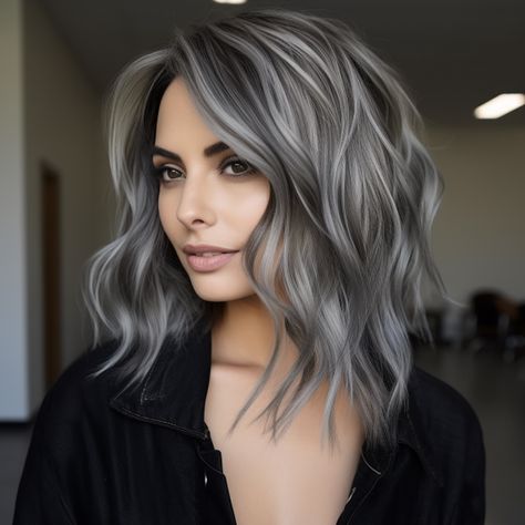 Funky Gray Hair, Grungy Blond Hair, Long Chunky Layers, Getextureerde Bob, Gray Blending, Dark Grey Hair, Gray Hairstyles, Grey Hair Transformation, Gorgeous Gray Hair