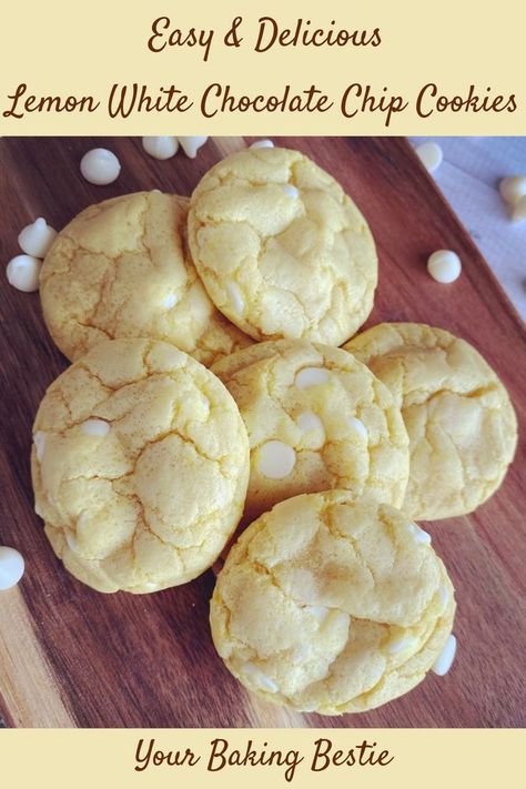 Lemon Chip Cookies White Chocolate Cookies Recipes, Easy Cookie Dough Recipes, Lemon White Chocolate Cookies, Lemon White Chocolate Chip Cookies, Chocolate Cookies Recipes, Simple Cookie Dough Recipe, Lemon And White Chocolate, Lemon Cookie Recipe, White Chocolate Cookie Recipes