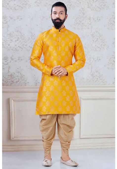 Golden Yellow Kurta Pyjama Set Kurta Pyjama For Men, Suit Measurements, Yellow Kurta, Angrakha Style, Fancy Fabric, Modest Evening Dress, Western Suits, Kurta Pyjama, Kurta Dress