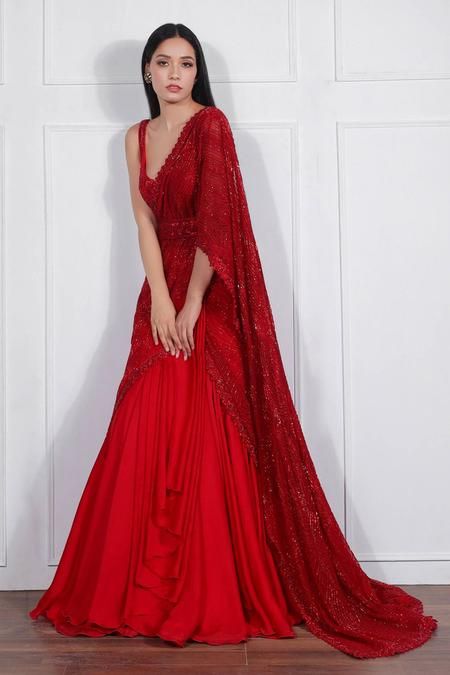 Draped Lehenga, Ritika Mirchandani, Drape Lehenga, Lehenga Sari, Net Embroidery, Indian Fashion Saree, Saree Designs Party Wear, Indian Dresses Traditional, Red Lehenga