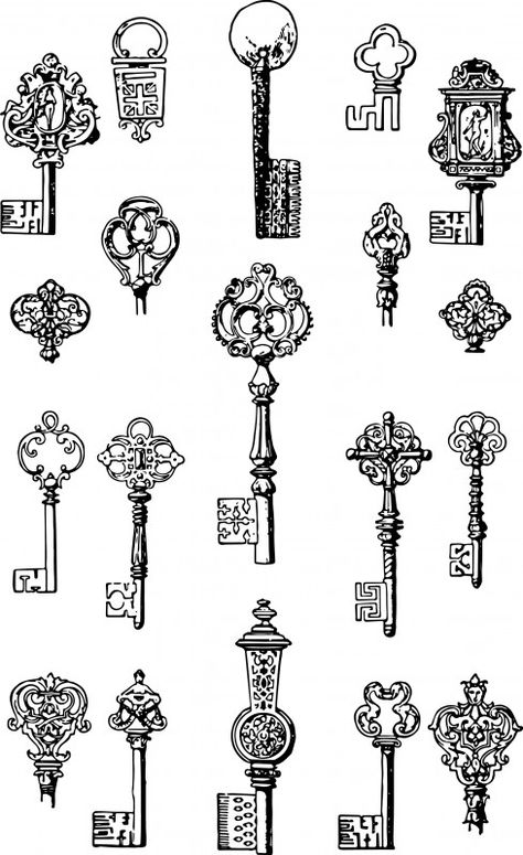 Vintage Keys – Free Vector & Clip Art Alchemy Tattoo, 16 Tattoo, طابع بريدي, Old Keys, Images Vintage, Clip Art Vintage, Vintage Keys, Digital Scrapbook Paper, Old Book