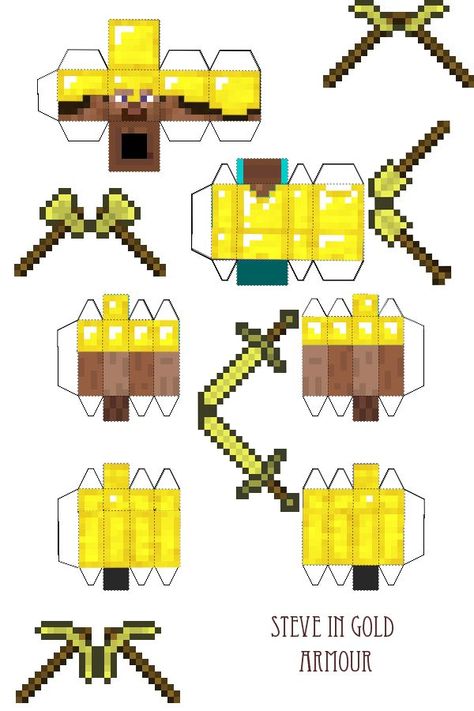 Papercraft Steve in Gold Armour (With Tools) Minecraft Notch, Gold Armour, Diamond Armor, Minecraft Diy Crafts, Minecraft Templates, Mind Craft, Minecraft Printables, Gold Armor, Minecraft Blocks