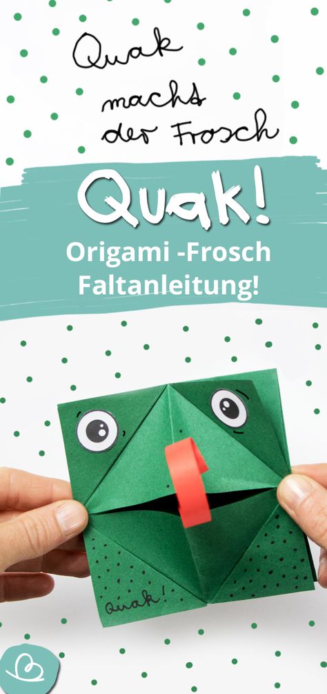 Origami Frosch „Qauk“ Faltanleitung mit Vorlage. ♥ #diy #doityourself #diyblogger #bastelnmitkindern #selbstgemacht #bastelmaterial #tiereauspapier #crafting #crafts #diys #kreativ #selbermachen #craftymom #lifehacks #lifehack #handmade #lebenmitkindern #frosch #vorlage #diyideas #deko #creative #origami #wunderbunt Creative Origami, Origami, Kindergarten, Card Holder, Quick Saves