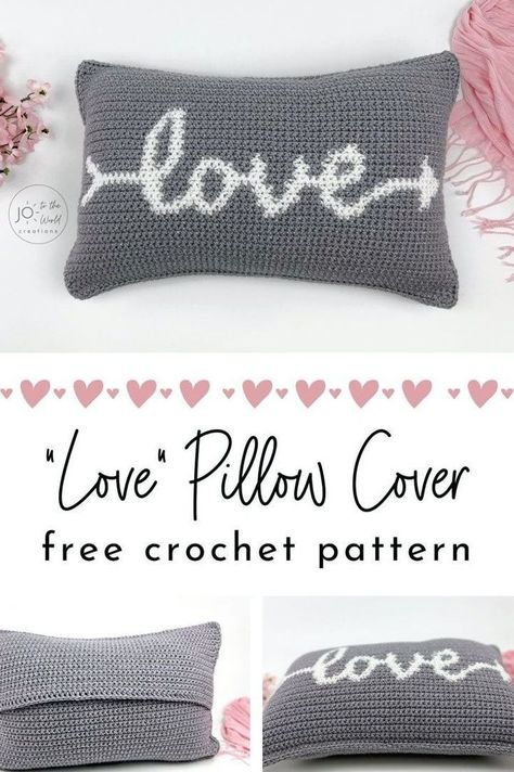 This Love Pillow Crochet Pattern is an easy to follow, carefully designed pattern that works up quickly and looks fantastic when completed. It's a perfect free crochet pattern to add to your crochet projects. Crochet Love Pillow Free Pattern, Free Pillow Crochet Patterns, Crochet Pillows Free Patterns, Free Crochet Pillow Patterns, Crochet Cushion Covers, Crochet Wedding Gift, Pillow Cover Crochet Pattern, Crocheted Pillow, Valentine Crochet