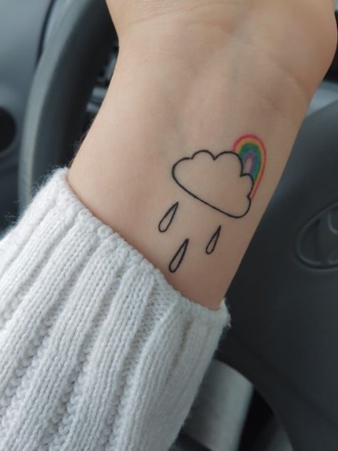 small tattoo inspo Rainbow Clouds Tattoo, Cloud Rain Tattoo, Clouds Tattoo, Rain Tattoo, Cloud Rain, Cloud Tattoo, Rainbow Clouds, Rainbow Cloud, Small Tattoo