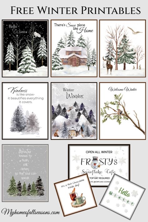 Printable Wall Art Winter, Winter Cricut Ideas, Free Vintage Winter Printables, Snow Printables Free, January Free Printables, Free Christmas Pictures, Christmas Prints Free Wall Art, Printable Winter Art, Christmas Art Printables Free