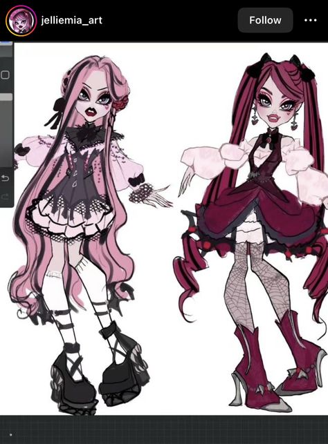 Ghoulia Aesthetic, Monster High Layout, Draculaura Redesign, Monster High Concept Art, Monster High Custom Clothes, Ursula Inspired Outfit, Monster High Redesign, Monster High Oc, Monster High Characters Redesign