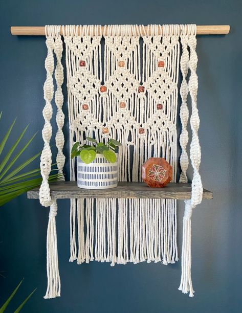 macramé hanging shelf Macrame Shelf Hanging Shelves Diy, Macrame Wall Shelf Pattern, Macrame Wall Hanging Shelf Diy, Macrame Shelf Pattern, Macrame Wall Hanging Shelf Tutorial, Macrame Shelves Diy, Macrame Hanging Table Diy, Diy Macrame Shelf Tutorial, Macrame Shelf Hanging Shelves