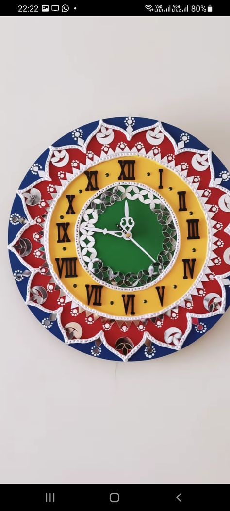 Lippan Art Mirror Wall Clock, Lippan Clock Art, Lippan Art Clock Design, Lippan Art Wall Clock, Lippon Art, Mirror Craft, Wall Clock Painting, Cow Paintings On Canvas, Simple Mandala Design