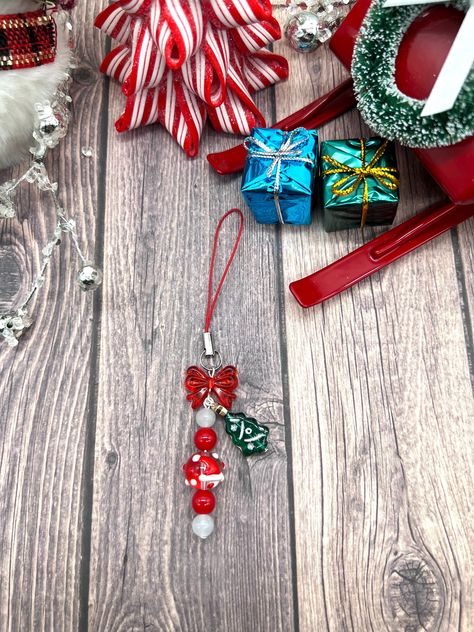 Christmas Phone Charm | Xmas Phone Charm | Keychain | Phone Accessory Christmas Phone Charm, Cute Santa Hat, Keychain Phone, Christmas Tree Tops, Rancho Cucamonga, Charm Keychain, Phone Charm, Santa Hat, Glass Bead