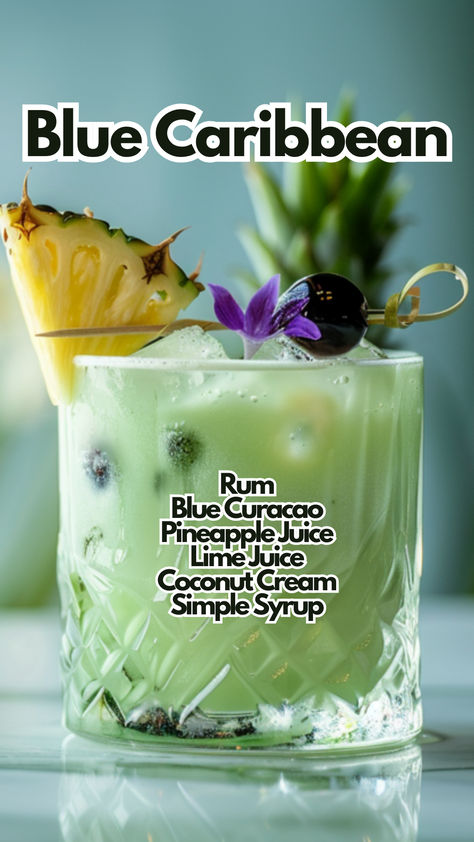 Blue Caribbean Summer Drink Ideas, Summer Rum Cocktails, Caribbean Party, Tropical Cocktails, Bartender Drinks, Cocktail Drinks Alcoholic, Coconut Drinks, Mixed Drinks Alcohol, Refreshing Cocktail