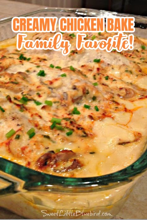 Creamy Chicken Bake - Family Favorite Recipe! Creamy Chicken Bake, Baked Chicken Casserole, Pasta Bakes, Creamy Chicken Casserole, Creamy Chicken Recipes, Chicken Tonight, Oven Chicken Recipes, Simple Chicken, Chicken Bake