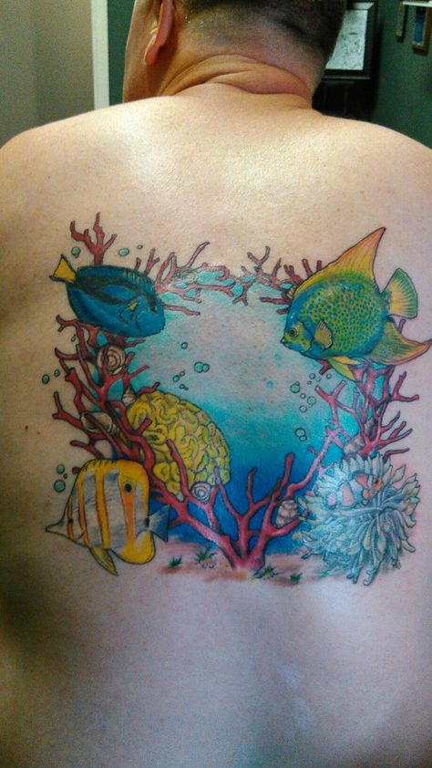 Reef Fish Tattoo, Underwater Fish Tattoo, Tropical Fish Tattoo, Octopus Coral Reef Tattoo, Underwater Tattoo Color, Underwater Tattoo, Octopus Tattoo Design, Octopus Tattoo, Skin Art