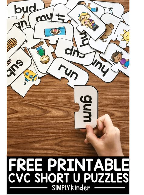 Free Printable CVC Short U Puzzles - Simply Kinder Cvc Phonics, Reading Support, Phonics Ideas, Remedial Reading, Cvc Activities, Cvc Words Kindergarten, Cvc Word Activities, Sped Classroom, Kindergarten Reading Activities