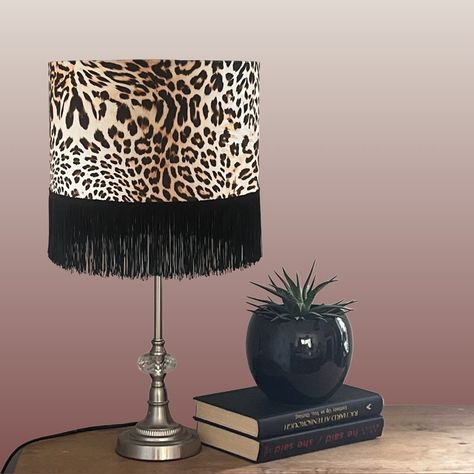 Velvet leopard with a fringe or not … you decide. Available on my website. #leopardprintlampshade #maximalist #fringelampshades #fringed lampshades #boldinteriors #tassels Tassel Lampshade, Lampshade Designs, College Apartment Decor, Arc Lamp, Standard Lamps, College Apartment, Drum Lampshade, Black Fringe, Led Light Bulb