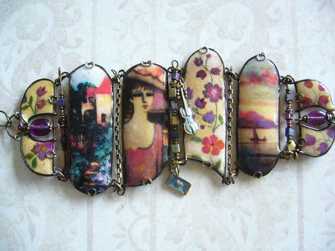 Collage Cuff - Love Story. $89.00, via Etsy. Spoon Jewelry Diy, Boho Cuff, Polymer Clay Bracelet, Nouveau Jewelry, Spoon Jewelry, Assemblage Jewelry, Art Nouveau Jewelry, Polymer Clay Art, Jewelry And Accessories