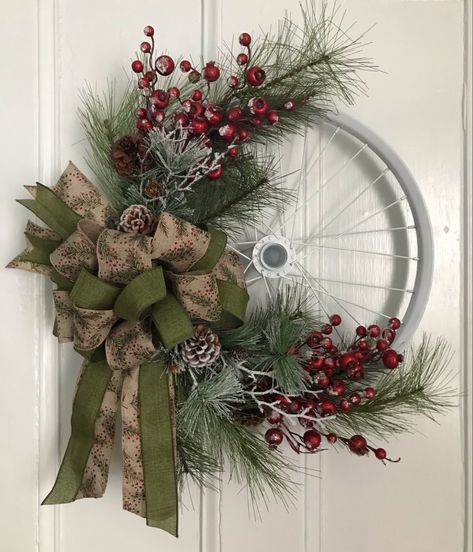 Bike Wheel Wreath Christmas, Christmas Bicycle Wreath, Bike Wheel Christmas Wreath, Wine Barrel Ring Christmas Wreath, Wagon Wheel Christmas Decor, Wheel Christmas Wreath, Bike Wreath, Bicycle Wreath, Wheel Crafts