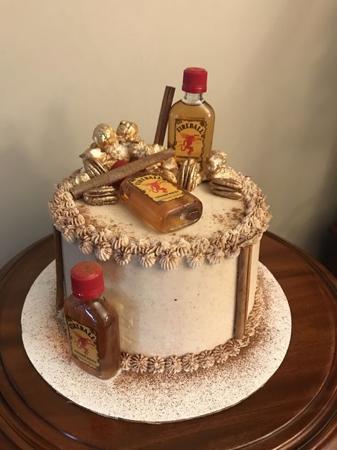 Fireball cake Fireball Birthday Party, Fireball Cake Design, Fireball Birthday Cake, Whiskey Birthday Cake, Fireball Cake, Culinary Desserts, Whiskey Birthday, Liquor Cake, 22nd Birthday Cakes