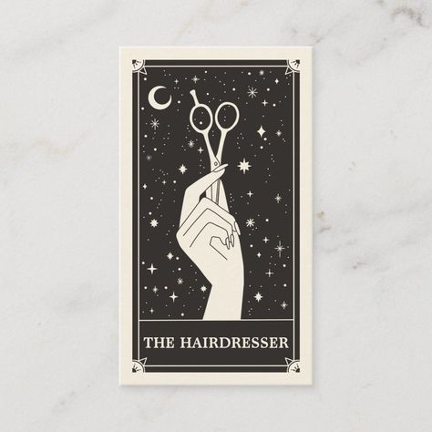 Hairdresser Cards Business, Hairdresser Business Cards Ideas, Stylist Business Cards Hairstylists, Hair Stylist Business Cards Ideas, Tarot Card Business Card, Braiding Business Cards, Business Cards For Hairstylist, Witchy Business Cards, Gothic Business Cards