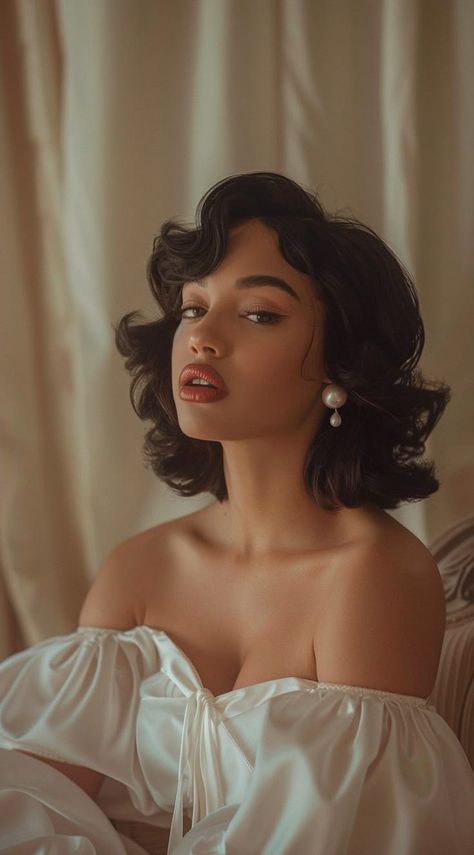 Classic Hollywood Makeup Glamour, Traditional Women Aesthetic, 40s Hairstyles Black Women, Modern Victorian Hairstyles, Old Hollywood Hairstyles Black Women, Vintage Formal Hairstyles, Vintage Glam Makeup Classic Hollywood, 1920s Inspired Hair, Super Long Wavy Hair