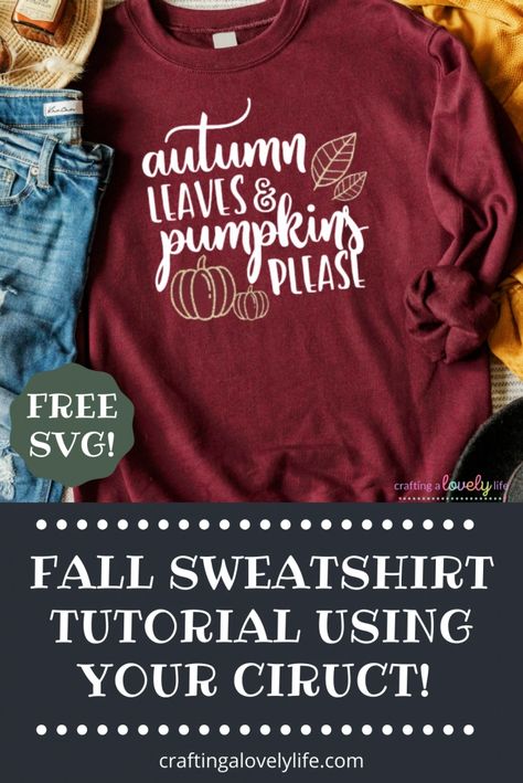 Today I am going to show you how to make this super cute Fall sweatshirt using your Cricut and iron-on vinyl (aka heat transfer vinyl). This Cricut project is super easy and perfect for beginners! Cricut Projects | Cricut Projects Beginner | Easy Cricut Projects | Cricut Tutorial | Cricut Project Ideas | Iron-On Vinyl Tutorial | HTV Tutorial | Glitter Iron-on Tutorial Cricut Sweatshirt How To, Cricut Hoodies Sweatshirts, Fall Cricut Sweatshirts, Diy Sweatshirt Cricut, How To Make Sweatshirts With Cricut, Htv Sweatshirt Ideas, Cricut Projects Sweatshirts, Cricut Fall Sweatshirt Ideas, Vinyl Sweatshirt Ideas Cricut