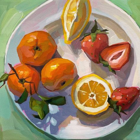 Vicki McGrath’s Instagram photo: ““Juicy Fruit” -10”x10” acrylics on gallery wrapped canvas This fresh summer fruit plate is part of a fruit collection heading to a very…” Fruit Acrilic Paintings, Paint Fruit Acrylic, Painting Fruit Acrylic, Fruits To Draw, Fruit Art Ideas, Cute Fruit Painting, Fruit Painting Ideas, Fruit Painting Acrylic, Fruit Acrylic Painting