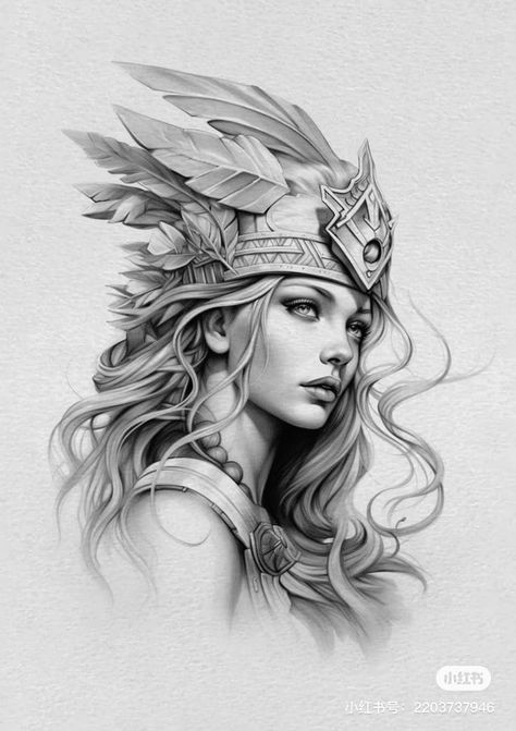 Valkyrie Tattoo Design Norse Mythology, Warrior Tattoos For Women, African Warrior Tattoos, Valkyrie Costume, Greek Goddess Tattoo, Athena Tattoo, Roman Tattoo, Valkyrie Tattoo, Face Tattoos For Women