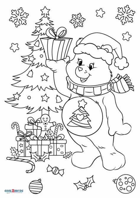 Christmas Cartoon Coloring Pages, Carebear Coloring Page, Coloring Book Pages Printables, Care Bear Coloring Pages, Christmas Coloring Printables, Bears Coloring Pages, Cute Christmas Coloring Pages, Holiday Coloring Pages, Christmas Colouring Pages