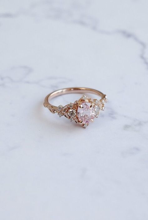 Greta Whimsical Engagement Ring Gold Peach sapphire ring. LOTR Fantasy sapphire diamond ring Enchanted floral butterfly ring EidelPrecios Engagement Rings For Virgos, Moonstone Engagement Ring Gold, Engagement Rings Fairytale, Floral Wedding Rings, Whimsical Engagement Ring, Fairytale Engagement Rings, Wedding Rings Gold, Cute Promise Rings, Pretty Engagement Rings