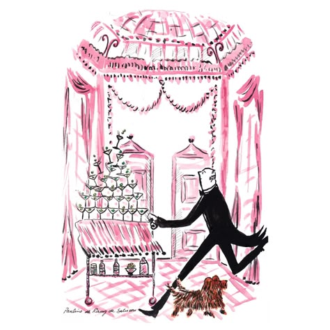 "Pink Martini Cart" Contemporary Original Whimsical Figurative Print by Pauline de Roussy de Sales | Chairish Pink Bedroom Art, Pink Wall Prints, Martini Poster, Trendy Wall Art Prints, Holiday Iphone Wallpaper, Christmas Princess, Wedding Illustrations, The Carlyle, My Little Paris