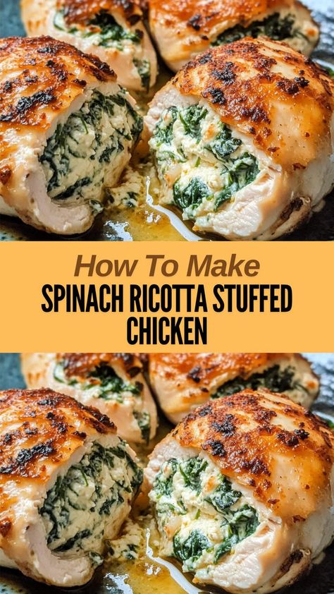 Ingredients: 4 boneless, skinless chicken breasts 1 cup ricotta cheese 1 cup fresh spinach, chopped... Dinner Ideas Ricotta Cheese, Stuffed Chicken With Ricotta Cheese, Best Stuffed Chicken Recipes, Cooking Light Chicken Recipes, Foods With Spinach, Spinach Ricotta Stuffed Chicken, Ricotta Cheese Chicken Recipes, Spinach And Ricotta Stuffed Chicken, Recipes That Use Ricotta Cheese