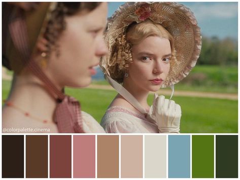 : “Emma” (2020). •Directed by Autumn de Wilde •Cinematography: Christopher Blauvelt •Production Design: Kate Quinn •Set Decoration: Stella… Color Grading Reference, Movie Color Grading, Emma Movie, Emma 2020, Pallet Color, Emma. 2020, Color In Film, Movie Color Palette, Cinema Colours