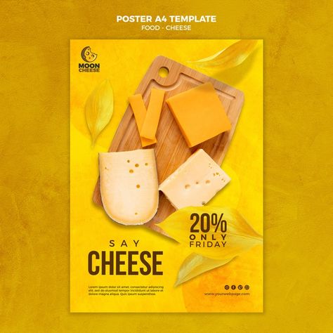 Free PSD | Delicious cheese poster template Cheese Poster, Cute Minions Wallpaper, Cafe Icon, Sliced Cheese, Cheese Design, Cheese Packaging, Cheese Brands, Cheese Buns, Restaurant Poster