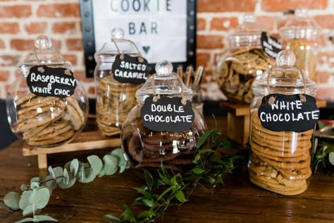 Cookie Jars Wedding, Cookie Bar Wedding Dessert Tables, Cookie Display At Wedding, Cookie Table At Wedding, Wedding Cake Alternatives Dessert Tables, Cookie Dessert Table Wedding, Outdoor Wedding Dessert Table, Cookie Wedding Display, Cookies At Wedding