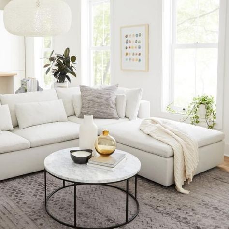 Restoration Hardware Cloud Sofa, Tattoo Modern, Marble Round Coffee Table, White Sectional, Comfortable Sectional, Oversized Furniture, Apartment Decoration, White Couches, Table Marble