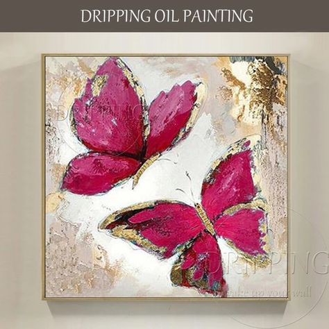 Gold Foil Painting, Butterfly Oil Painting, Foil Painting, Oil Painting Materials, Abstract Butterfly, Butterfly Art Painting, Butterfly Canvas, Hand Painted Wall Art, Soyut Sanat Tabloları