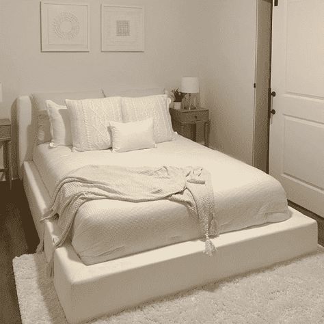 Bed With Soft Headboard, Low Profile Platform Bed Modern, Best Bed Frame, Restoration Hardware Cloud Bed, White Soft Bed Frame, Cloud Bed Inspiration, Cloud Frame Bed, Soft Bed Frame Ideas, Soft Frame Design Bed